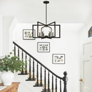 6-Light Modern Black Chandelier, Geometric Dining Room Light Fixture Industrial Pendant Lights Kitchen Island, Hanging Metal Farmhouse Chandelier for Dining Room Entryway Foyer - Image 9