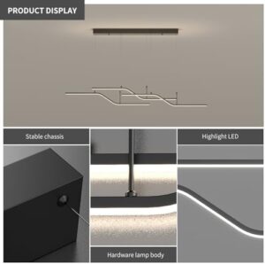 Siittoo Modern Black Pendant Light, 45W Dimmable LED Chandelier Lighting Fixture with Remote, 3-Light Wave Linear Hanging Pendant Light Fixture for Dining Room Kitchen Island Restaurant (52'') - Image 6