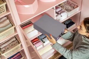 BADAM 4 Pack Bed Sheet Organizers and Storage, Foldable Sheet Organizer for Linen Closet, Sheets Set Folder Keeper with Window XL (Queen & King Size) Organizing Bedding Container (Grey) - Image 6