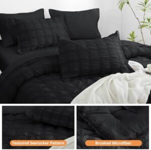 JOLLYVOGUE King Comforter Set Seersucker 7 Pieces, Black Comforter, Soft Bed in a Bag King Size, All Season Bedding Set with Comforter, Flat Sheet, Fitted Sheet, Pillowcases, Pillow Shams - Image 3