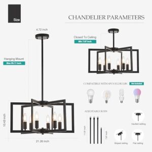 Modern Farmhouse Black Chandeliers for Dining Room, 6-Light Industrial Metal Chandeliers Geometric Pendant Lights Kitchen Island for Entryway Stairway Foyer Hallway - Image 2