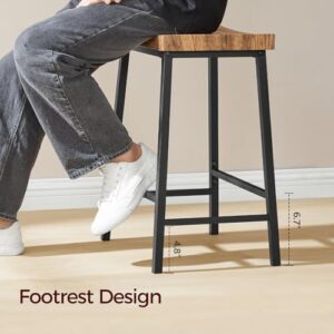 Bar Stools, 23.7 Inch Saddle Stools with Footrest, Set of 2 Bar Chairs, Kitchen Counter Height Stools, Industrial Style, for Dining Room, Counter, Bar, Rustic Brown and Black BAHR0801N1 - Image 7