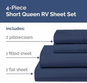 RV Short Queen Sheets 60 X 75-4 Piece RV Short Queen Bed Sheet Set - Designed for Bunks, Trailers, Campers - Fits Between 8” to 10" Mattress - Soft, Breathable & Cooling - Luxury Bedding - Navy Blue - Image 2