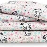 Berkshire Blanket Peanuts® Kids Sheet Set, Full Size - 4 Pieces, Peanuts® Mini Snoopy Spring Floral Happy Dance Soft Grey, Cute Character Snoopy Printed Soft Microfiber Bed Sheets