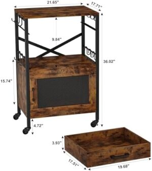 Homeiju Kitchen Island Cart, Kitchen Storage Cart with Drawer, Microwaves Stand, Coffee Cart, Rolling Kitchen Cabinet Cart with Hooks for Kitchen, Dining Room - Image 6