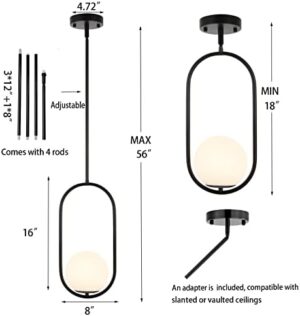 Modern Globe Pendant Light Mid Century Chandelier 1-Light Matte Black Ceiling Hanging Lighting Fixture with White Globe Glass Shade for Kitchen Island Dining Room Bedroom - Image 4