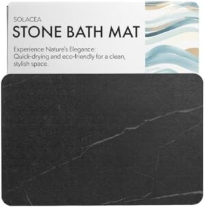 Stone Bath Mat, 23.7 x 15.4 inches, Quick Dry & Non-Slip Diatomaceous Earth Bath Mat for Bathroom and Kitchen (Black Marble)