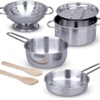 Melissa & Doug Stainless Steel Pots and Pans Pretend Play Kitchen Set for Kids (8 pcs)