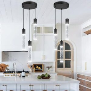 3-Lights Pendants Light for Kitchen Island Chandeliers Dining Room Pendant Lighting Fixture Bubble Crystal Ceiling Hanging Lights Bedroom Island Kitchen 6000K White Light Fixtures Black - Image 7
