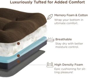 Codi Dining Chair Cushions 4 Pack, Thick Chairs Pads for Indoor Kitchen Room - Washable, Non-Slip Memory Foam Seat Cushion with Ties, 16.5"x16.5"x 3.5", Set of 4, Brown - Image 2