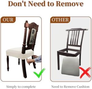 Leather Seat Covers for Dining Room Chairs Set of 4, Waterproof Kitchen Chair Seat Protector Slipcovers Made of 4-Way High Stretch PU Leather and Rear Covers Design (Cream 4 Pcs) - Image 3