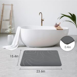 Stone Bath Mat Diatomaceous Earth Shower Mat Non-Slip Super Absorbent Diatomite Stone Mats for Bathroom Floor Quick-Drying Easy to Clean (24''*16'' Grey) - Image 3