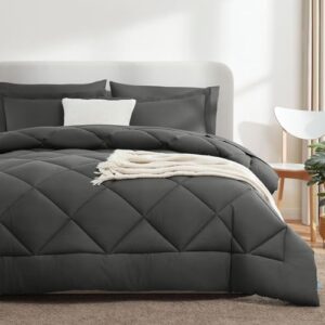 CozyLux Queen Comforter Set Dark Grey - Bed in a Bag Queen Size 7 Pieces, Luxury Soft Bed Set for All Seasons, Bedding Set with Down Alternative Comforter, Sheets, Pillowcases & Shams - Image 7