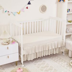 3-Piece Tufted Ruffle Crib Bedding Set for Girls - Ultra Soft Baby Bedding Set Includes Boho Crib Comforter, Sheet & Skirt (Beige) - Image 3