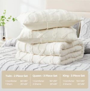Cozy Bliss Fluffy Twin Size Comforter Set Cream, Jacquard Boho Texture Sherpa Bed Set, Ultra Soft Thick Bedding Set for Winter, 2 Pieces, 1 Fuzzy Comforter & 1 Pillow Shams - Image 9