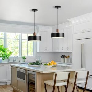 Modern Solid Wood Pendant Lights,13.8" Large Hammered Vintage Chandeliers,Black Finish Hanging Lighting Lamp,Industrial Drum Ceiling Light Fixtures for Dining Room,Kitchen Island, Farmhouse - Image 6