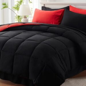 Anluoer Queen Comforter Set 7 Piece, Black Bed in a Bag with Sheets, Comforters Queen Size Bedding Sets with 1 Comforter , 2 Pillow Shams, 2 Pillowcases, 1 Flat Sheet ,1 Fitted Sheet