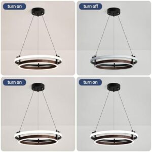 Modern LED Pendant Light 2 Ring Contemporary Chandelier Black and Wooden Hanging Light Fixture for Kitchen Dining Room Bedroom Entryway Living Room Staircase. - Image 4