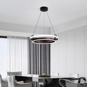 Modern LED Pendant Light 2 Ring Contemporary Chandelier Black and Wooden Hanging Light Fixture for Kitchen Dining Room Bedroom Entryway Living Room Staircase. - Image 7