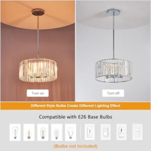 16.5" Chrome Crystal Chandeliers 4-Light Modern Drum Chandelier Flush Mount Round Ceiling Hanging Pendant Light Fixture for Kitchen Island Dining Room Foyer - Image 5