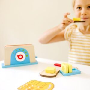 Melissa & Doug Bread and Butter Toaster Set (9 pcs) - Wooden Play Food and Kitchen Accessories - Image 3