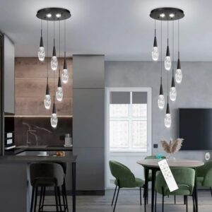 6-Lights Adjustable Pendant Lights for Kitchen Island LED Dimmable Light Fixture Modern Glam Crystal Hanging Lighting for Dining Room Bedroom Black - Image 8