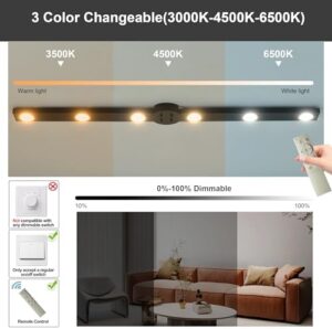 Garwarm Modern Dimmable LED Ceiling Light Track Lighting, 6 Lights Long Flush Mount Ceiling Light Fixture with Remote LED Chandelier for Bedroom Dining Room Kitchen 33W Black - Image 2