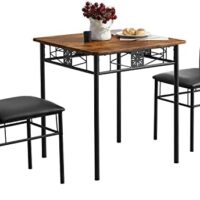VECELO 3-Piece Kitchen Dining Room Table Set for Small Spaces, PU Padded Chairs, Retro Brown