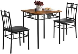 VECELO 3-Piece Kitchen Dining Room Table Set for Small Spaces, PU Padded Chairs, Retro Brown