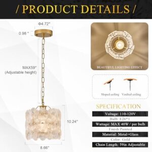 Gold Glass Pendant Light 1-Pack Modern Flower Small Ceiling Pendant Lighting 1-Light for Kitchen Island Sink Dining Room Bedroom Entryway Hallway, E26 - Image 3