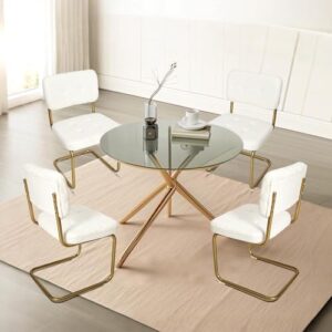 CangLong Fleece Dining Chairs, Mid-Century Modern Upholstered Armless Chairs with Metal Legs for Home, Kitchen, Dining Room, Set of 2, White - Image 4