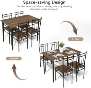 5-Piece Kitchen Dining Set, Compact Mid-Century Modern Dining Table and Chairs Sets, Kitchen Dinette Table Sets with Wooden Table Tops and Metal Legs for Home,Apartment, Brown - Image 6