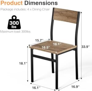 Dining Chairs Set of 4, Rustic Wood Dining Chairs with Metal Steel Frame, Dining Room Chairs with Slat Back, Modern Farmhouse Chair for Kitchen, Dining Room, Living Room (Brown)- Chairs Only - Image 5