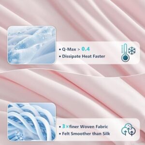 Cooling Comforter Set King Size, Luxury Soft Silky Double-Sided Cooling Blanket for Night Sweats Hot Sleeper Pink 4pcs(Comforter+Fitted Sheets+2Pillowcases) - Image 4