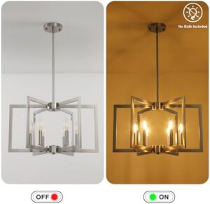 6-Light Modern Farmhouse Brushed Nickel Chandelier, Industrial Pendant Lights Kitchen Island, Hanging Dining Room Light Fixture, Metal Geometric Chandelier for Bedroom Hallway Entryway - Image 5