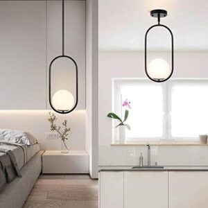 Modern Globe Pendant Light Mid Century Chandelier 1-Light Matte Black Ceiling Hanging Lighting Fixture with White Globe Glass Shade for Kitchen Island Dining Room Bedroom - Image 6