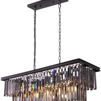 Wellmet Black Crystal Chandelier, 9-Light Modern Farmhouse Chandeliers Dining Room Lighting Fixture, Adjustable Retangle Hanging Ceiling Light for Living Room,Pool Table Light, Kitchen Island