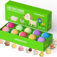 Bath Bombs for Kids with Surprise Toys Inside, 10 Pack Organic Kids Bath Bombs with Animal Toys Inside, Non Toxic Handmade Natural Bubble Bath Fizzies, Birthday Easter Gift for Children Girls Boys