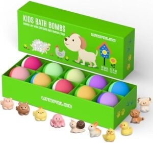 Bath Bombs for Kids with Surprise Toys Inside, 10 Pack Organic Kids Bath Bombs with Animal Toys Inside, Non Toxic Handmade Natural Bubble Bath Fizzies, Birthday Easter Gift for Children Girls Boys