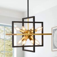 Modern Black and Gold Chandelier, 8-Light Geometric Pendant Light Fixture, Dining Light Fixtures Adjustable Chandelier for Dining Room Entryway Foyer Hallway Bedroom Living Room Kitchen Island