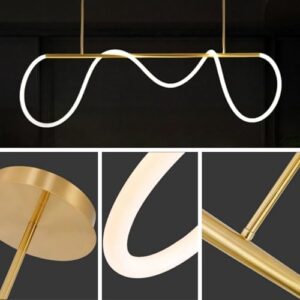 Modern Dimmable Desk Linear Pendant Light, Gold with Remote Ring Chandelier, 39 in Height Adjustment Dining Room Ceiling Lamp Fixture, Restaurant Kitchen Long Hose Lamp - Image 7