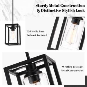 Matte Black Farmhouse Pendant Light Fixtures, Industrial Kitchen Island Light, Rectangle Linear Metal Hanging Lighting Fixture Ceiling Mount with Clear Glass Shade E26 Base for Dining Room, 3 Pack - Image 3