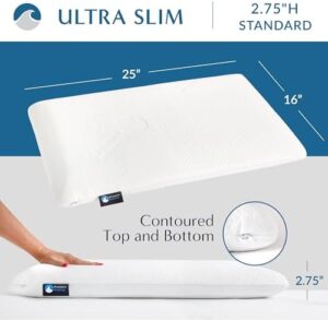 Bluewave Bedding Ultra Slim Gel Memory Foam Pillow for Stomach and Back Sleepers - Thin, Flat Design for Cervical Neck Alignment and Deeper Sleep (2.75-Inches Height, Standard Size) - Image 2