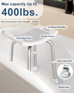 Shower Chair for Inside Shower, FSA/HSA Eligible 400 lbs Adjustable Shower Stool with Suction Feet, Shower Seat for Inside Tub Bathroom Bench Bath Chair for Elderly and Disabled - Light Gray - Image 2