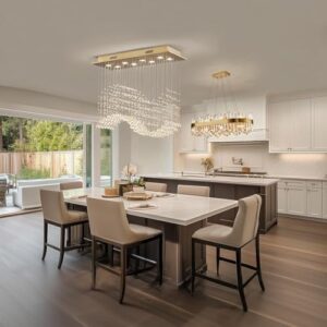 Siljoy Modern Crystal Chandelier Gold Rectangular Wave Raindrop Chandelier 8 Lights Rectangle Flush Mount Ceiling Light Pendant Light Fixture for Dining Room Living Room Kitchen Island L31.5'' - Image 2