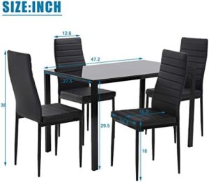 FDW Dining Table Set Glass Dining Room Table Set for Small Spaces Kitchen Table and Chairs for 4 Table with Chairs Home Furniture Rectangular Modern (Black Glass) - Image 7