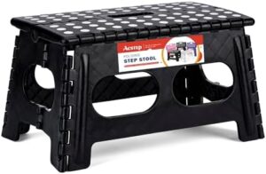 ACSTEP Folding Step Stool,15-Inch Extra Wide 9Inch Height Heavy Duty Stepping Stool More Safe and Comfortable Non Slip Foldable Step Stool for Kids and Adults Black