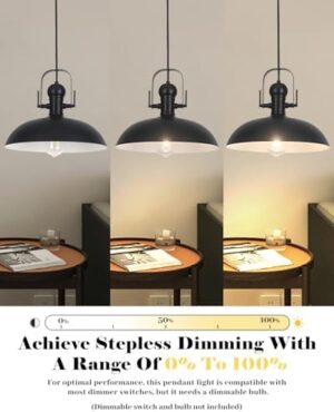 Black Pendant Lights Kitchen Island 2 Pack, Dome Pendant Light 13.8" W, Black Farmhouse Pendant Light for Kitchen Barn Hallway Porch Dining Room - Image 6