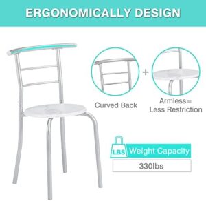 VECELO 3-Piece Dining Table Set for Kitchen Breakfast Nook, Wood Grain Oval Tabletop and Metal Frame with Built-in Wine Rack, for Small Spaces, 31.5", White & Silver - Image 6