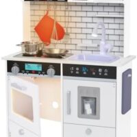 Lil' Jumbl Kids White Small Kitchen Set, Pretend Wooden Play Kitchen, Includes Range Hood, Microwave, Stove Top, Oven That Make Realistic Sound & Light, Pots, Pan, Cutting Board & Utensils Included,